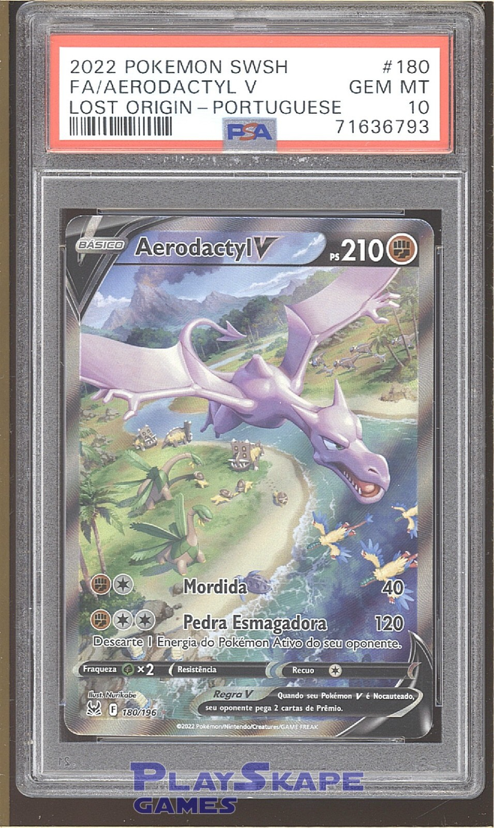 PORTUGUESE* Pokemon Card PSA 10 Aerodactyl V 180/196 Alt Art Lost