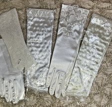 Lot of 5 Vintage Gloves- Beaded Pearls sequins white and Ivory Various Lengths