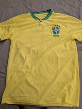 Y2K Brazil World Cup Jersey Buttoned Collar Yellow Size M - #10 Neymar Jr