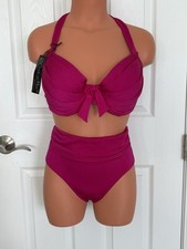Pour Moi Hot Pink Bikini Set 34E Top. 10 Bottoms NWT
