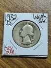 1932 D Washington Silver Quarter Nice VG Very Good Key Date 25c Coin (Raw14320)