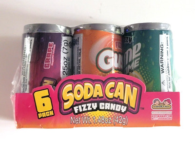 Soda Can Fizzy Candy 6 pack 1.48oz Tik Tok Trendy Fun Cola Grape Lemon Orange