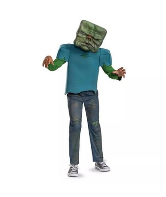 Mojang Minecraft Movie Zombie Costume Kids L 10-12 Glow In The Dark Mask Costume