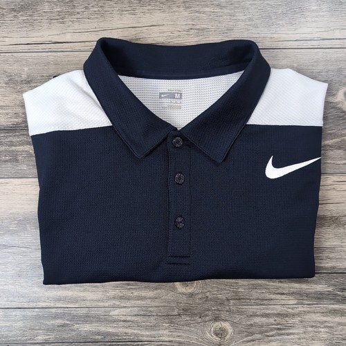 Nike Golf Polo Shirt Adult Medium Navy White Fit Dry Performance Short Sleeve - Picture 5 of 13