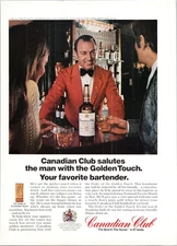 Canadian Club 1973 Vintage Print Ad Bartender Golden Touch Whisky
