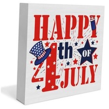 Happy 4th of July USA Wooden Box Sign Rustic Patriotic Independence Day Decor
