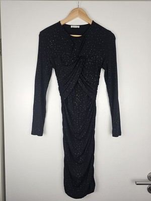 Stine Goya Midi Kleid Gr. S Schwarz Gepunktet Ruched Bodycon Modal