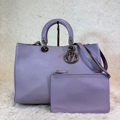 Christian Dior Diorissimo Pouch Shoulder Lavender Leather Used From Japan