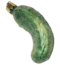 Blown Glass Green Pickle Christmas Holiday Ornament Old World Style Cucumber 3"