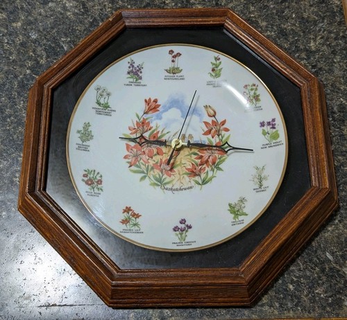 Saskatchewan Decorative Painted Plate Clock Wooden Glass Hex Frame, Doesn't Work - Bild 2 von 12