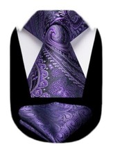 Ties for Men Paisley Tie and Pocket Square Woven Classic Floral Mens E3-purple