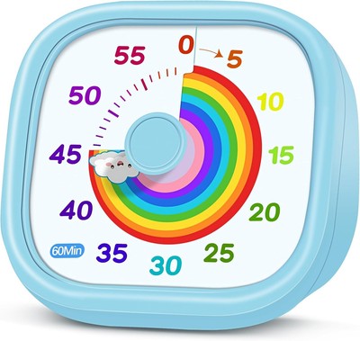 HIPPIH 60 Minute Visual Timer Kids Pomodoro Rainbow Clock Blue