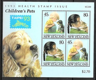 New Zealand 1993 Fauna Domestic Animals Pet Dog Cat overpr TAIPEI compl MS MNH