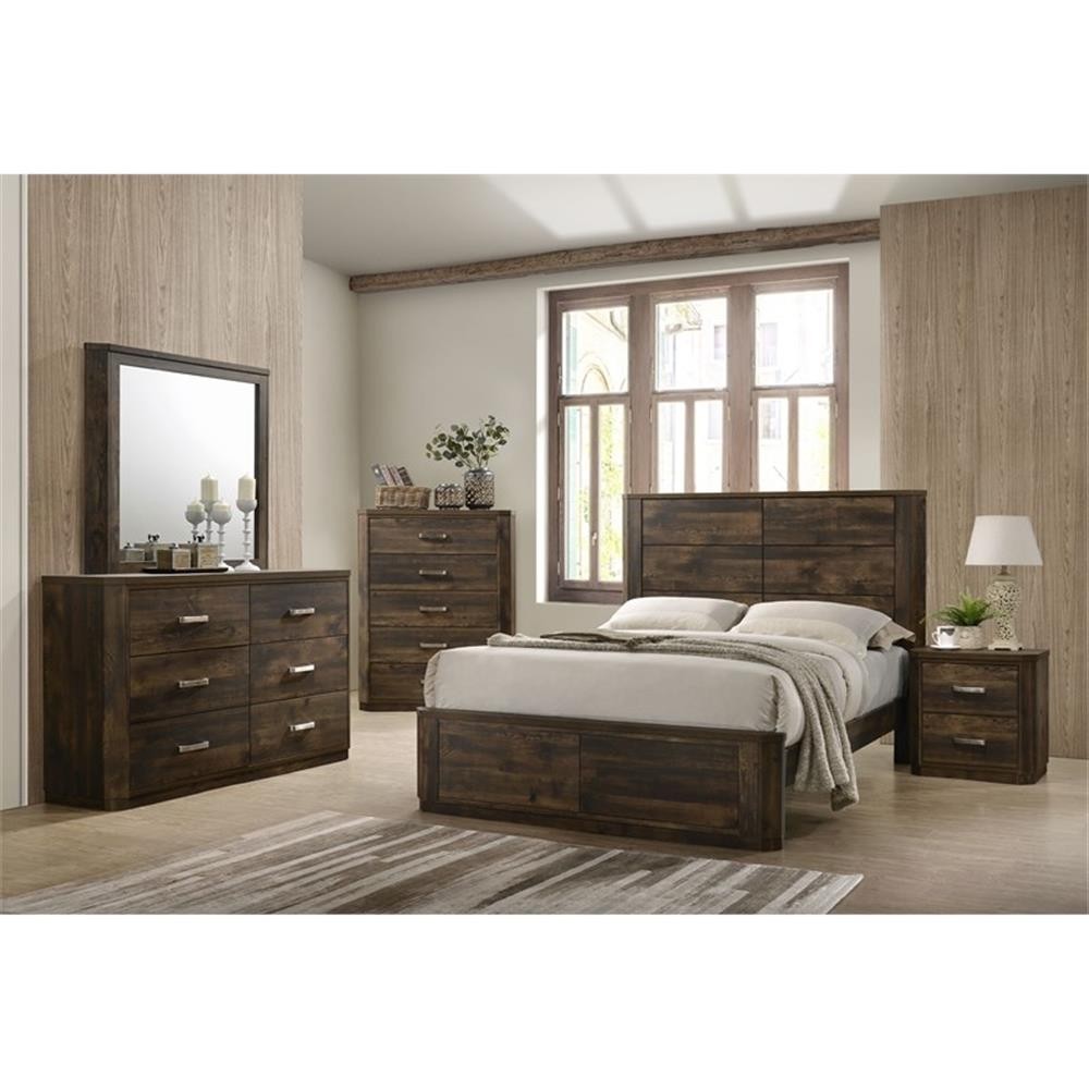 ACME Elettra King Panel Bed in Antique Walnut
