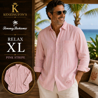 Tommy Bahama XL Pink Stripe Button Down Shirt 100% Cotton Casual Mens