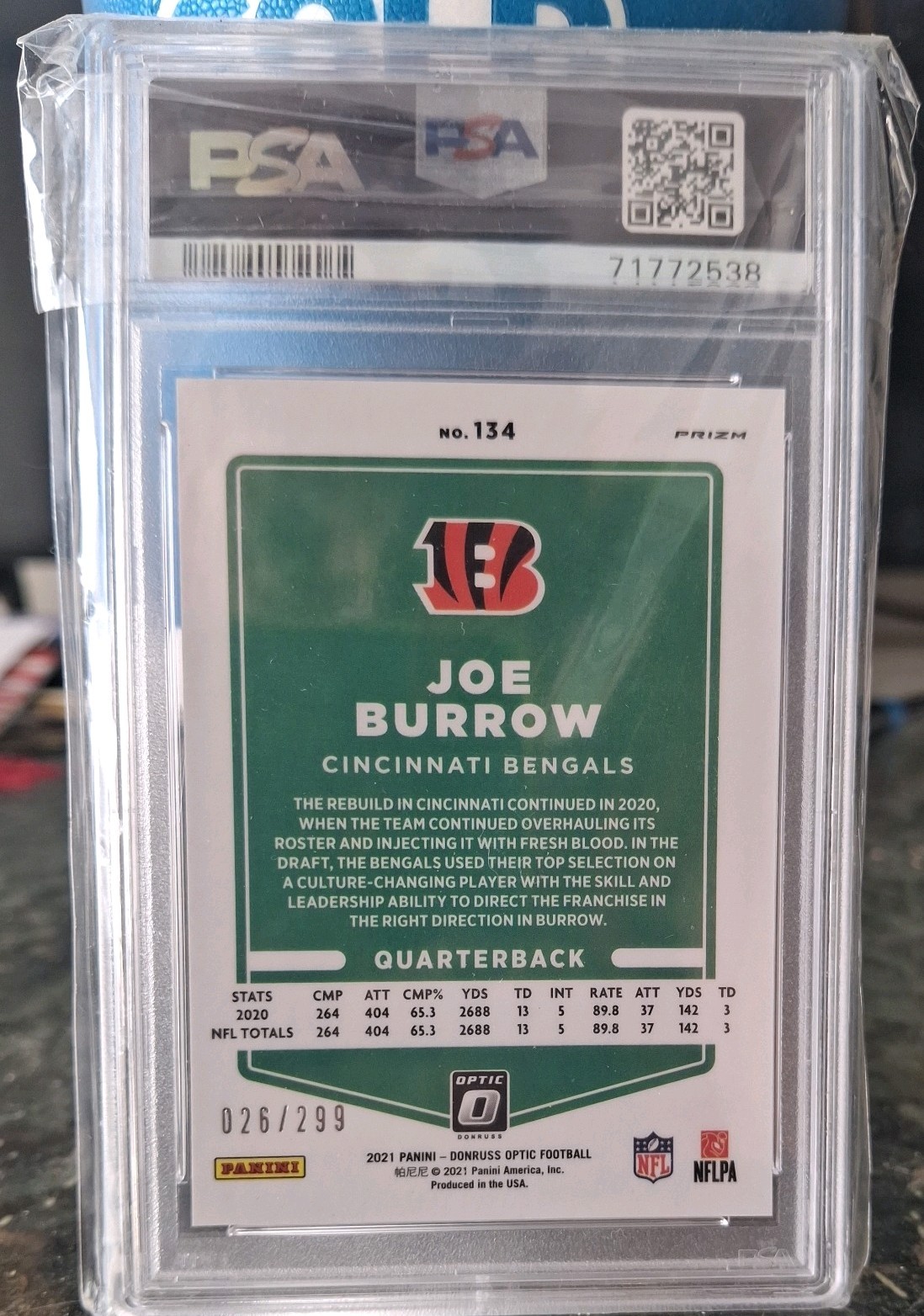 🔥  2021 Donruss Optic Joe Burrow #134 Wave – PSA 9 Mint BENGALS MVP SP /299 view 2