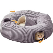 Multifunctional Cat Tunnel Bed with Washable Donut Cushion for Indoor Cats and S