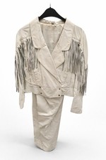 Miss Astor Lederjacke mit Fransen + Hose Gr. 38 Off-White Vintage Western Set
