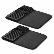 Amazon Basics Plastic Drying Rack with Mat, 2 Pack, Black, with 2 Mats