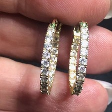 B2972 Vermeil gold over sterling Eternity Hoop Earrings inside outside CZ 20mm
