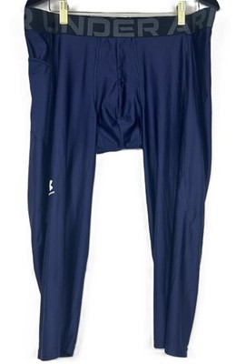 Under Armour Men's HeatGear 3/4 Leggings, Navy Blue, 3XL, Tech Pocket, Gusset
