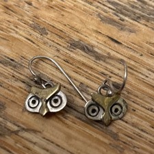 FP 925 Sterling Silver Owl Earrings ? Cute Drop Earrings Artisan OOAK Jewellery