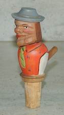 Vintage ANRI Hand Carved Wood Mechanical Man Bottle Stopper Cork Mouth Opens