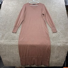 Olivaceous Womens V-Neck Maxi Sweater Dress Mauve Brown Long Sleeve Small Knit