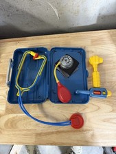 Fisher Price Medical Kit Doctor Nurse Pretend Play Blue Plastic Case Vtg