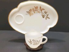 Vintage 2Pc Set Federal Glass Patio Sandwich Snack Gold Clover Golden Glory Ptrn