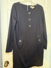 Michael Kors Black Silver Toggle Accent Sheath Dress XL Back Zipper