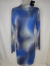 Fashion Nova Women’s Bodycon Dress Size XL Long Sleeve Blue Dots 1X Sheer Lined