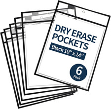 Ufamrine 6 Pcs Dry Erase Pockets Sleeves Black, Job Ticket Holders 10" 13" ,