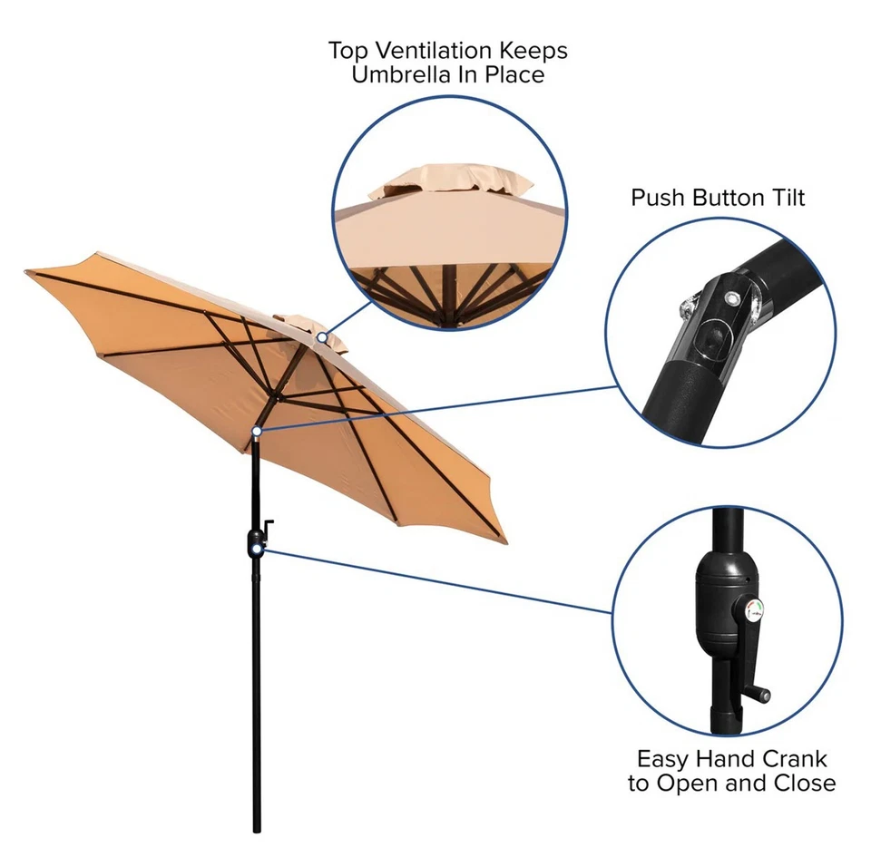 9 FT Outdoor Patio Round Umbrella Aluminum Pole Crank and Tilt Function Tan - Image 4 of 4