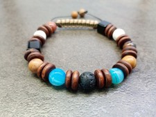 Mens Bead Bracelet Cuff Wristband Bangle Stone Wood Knotted Adjustable Rope Gift