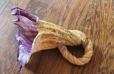 Hand Blown Art Glass Sea Shell Decor Sculpture 7.5 Inches Brown And White