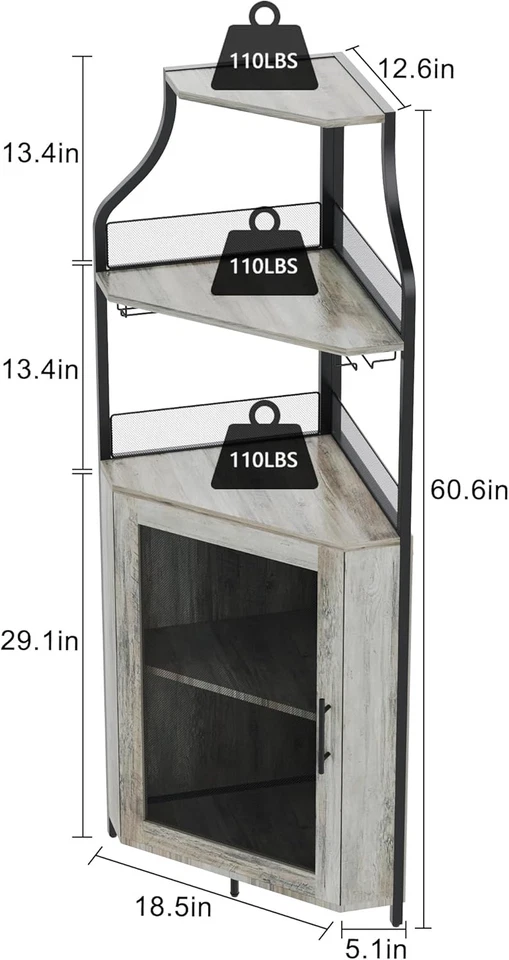 Mueble Bar Esquinero con Tira LED y Soporte para Vidrio, Armario para Vinos Industrial con Foto 2 de 4