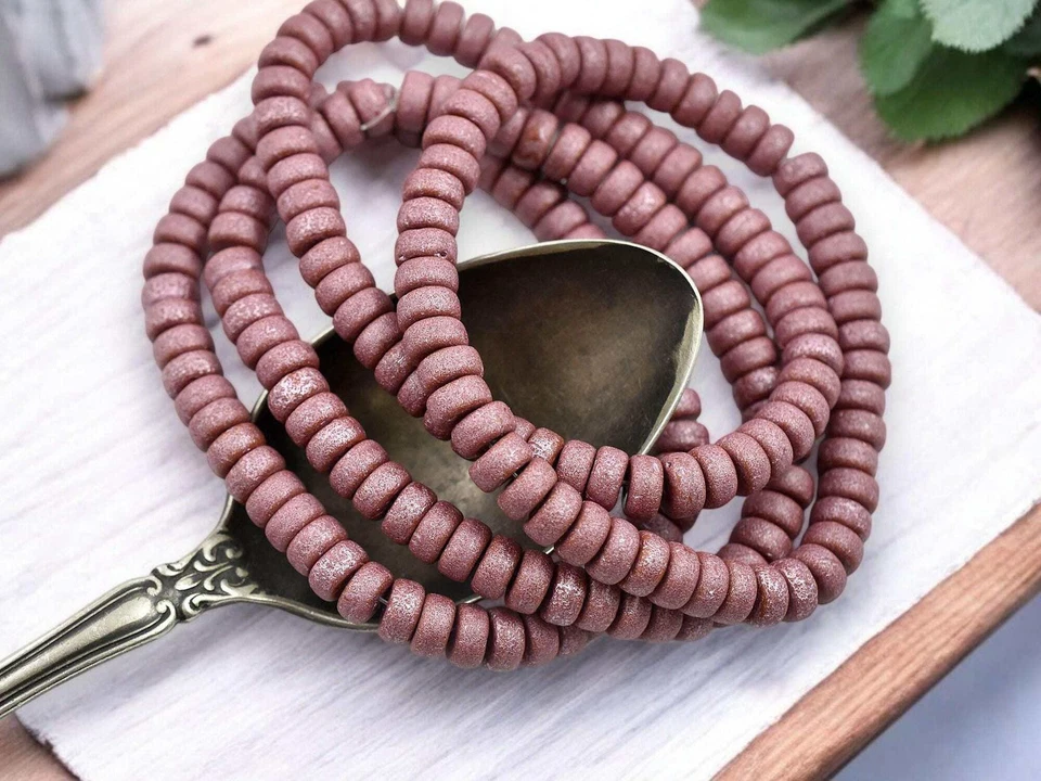 Cuentas de vidrio checo Heishi naranja aleación grabada lavada rosa metálico de 6x3 mm 50 cuentas Foto 4 de 4