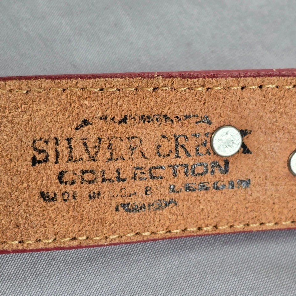 Cinturón de cuero Silver Creek Concho de colección para mujer talla 30 rojo animales occidentales EE. UU. 1990 Foto 3 de 4
