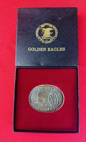 NRA Golden Eagles Belt Buckle NEW OLD STOCK - Gold Brass With Box - Picture 1 of 4