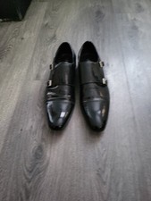 Mens Shoes Size 44 Black Patent Leather 2 Buckle Shoes