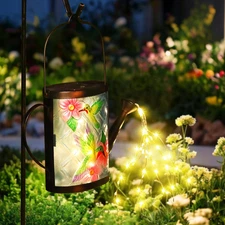 MUMTOP Solar Outdoor Lights Decorative, Hummingbirds Watering Can Outdoor Lanter