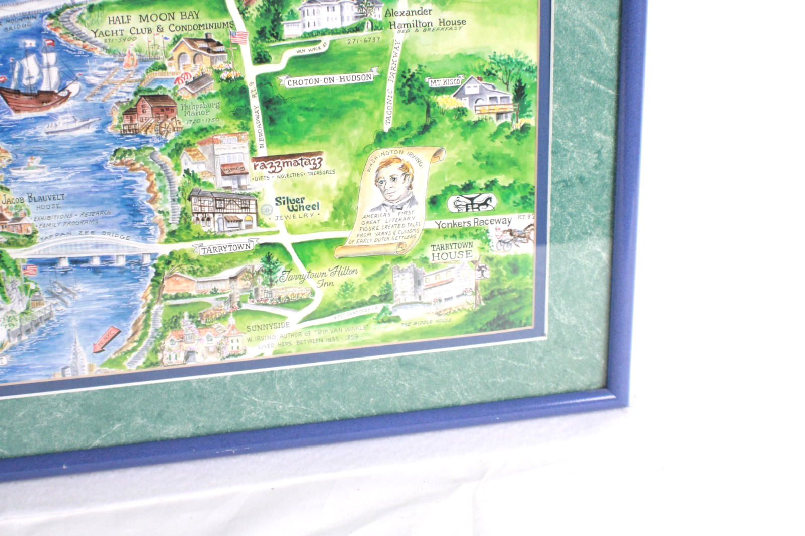 Hudson River Valley NY Customed Framed Playful Pictorial Map Print 34"H x 28"W