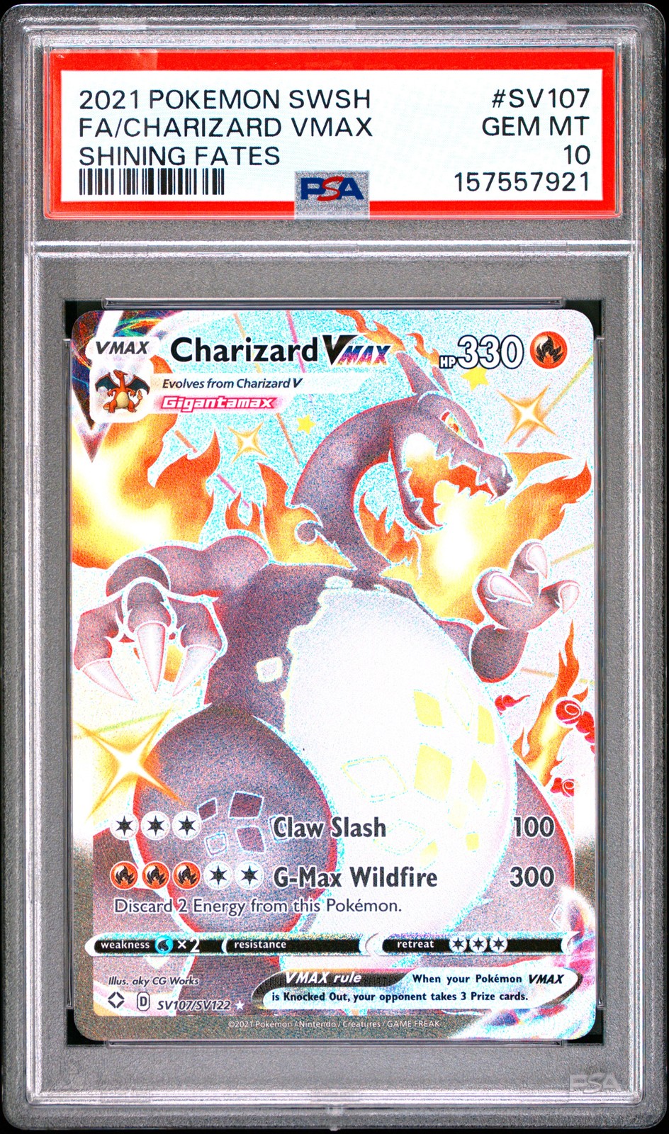 2021 POKEMON SWORD & SHIELD SHINING FATES #SV107 FULL ART/CHARIZARD VMAX PSA 10
