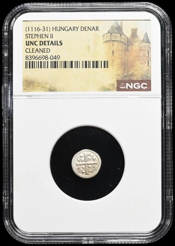 HUNGARY. Stephen II, 1116-1131, Silver Denar, Scarce type, NGC MS UNC Details