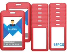 15 Pack Sliding ID Badge Holder Vertical Hard Plastic Card Case Protector Pou...