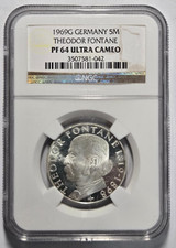 1969G GERMANY THEODOR FONTANE 5 MARK NGC PF 64 ULTRA CAMEO Certified Coin