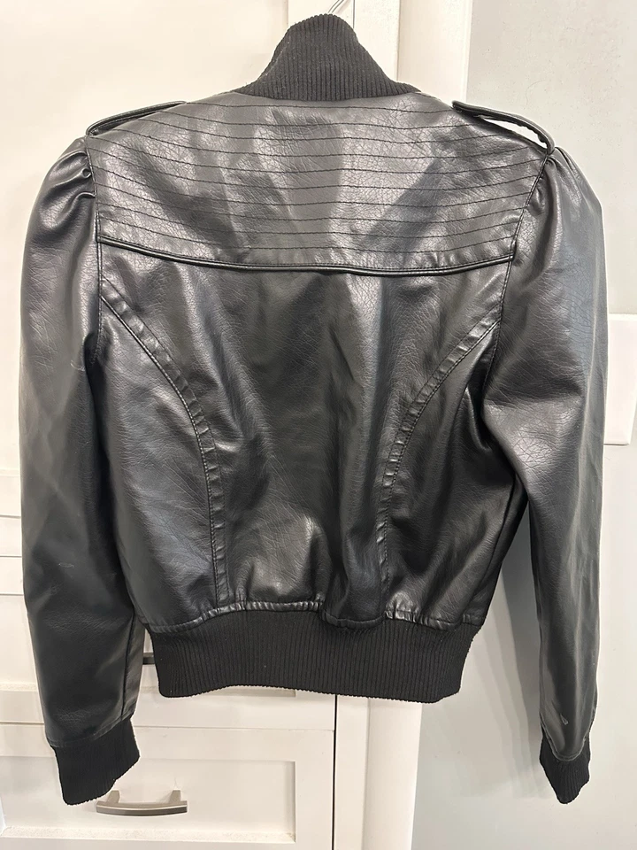 Miley Cyrus Max Azria Black Bomber Women Size Small Leather Jacket - Image 3 of 4