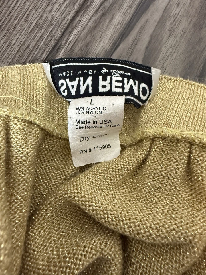 Винтажные золотистые металлические вязаные широкие брюки San Remo, сделано в США, размер большой - Изображение 4 из 4