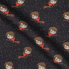 Tela digital 100 % algodón Chibi Harry Potter escoba Quidditch 140 cm de ancho